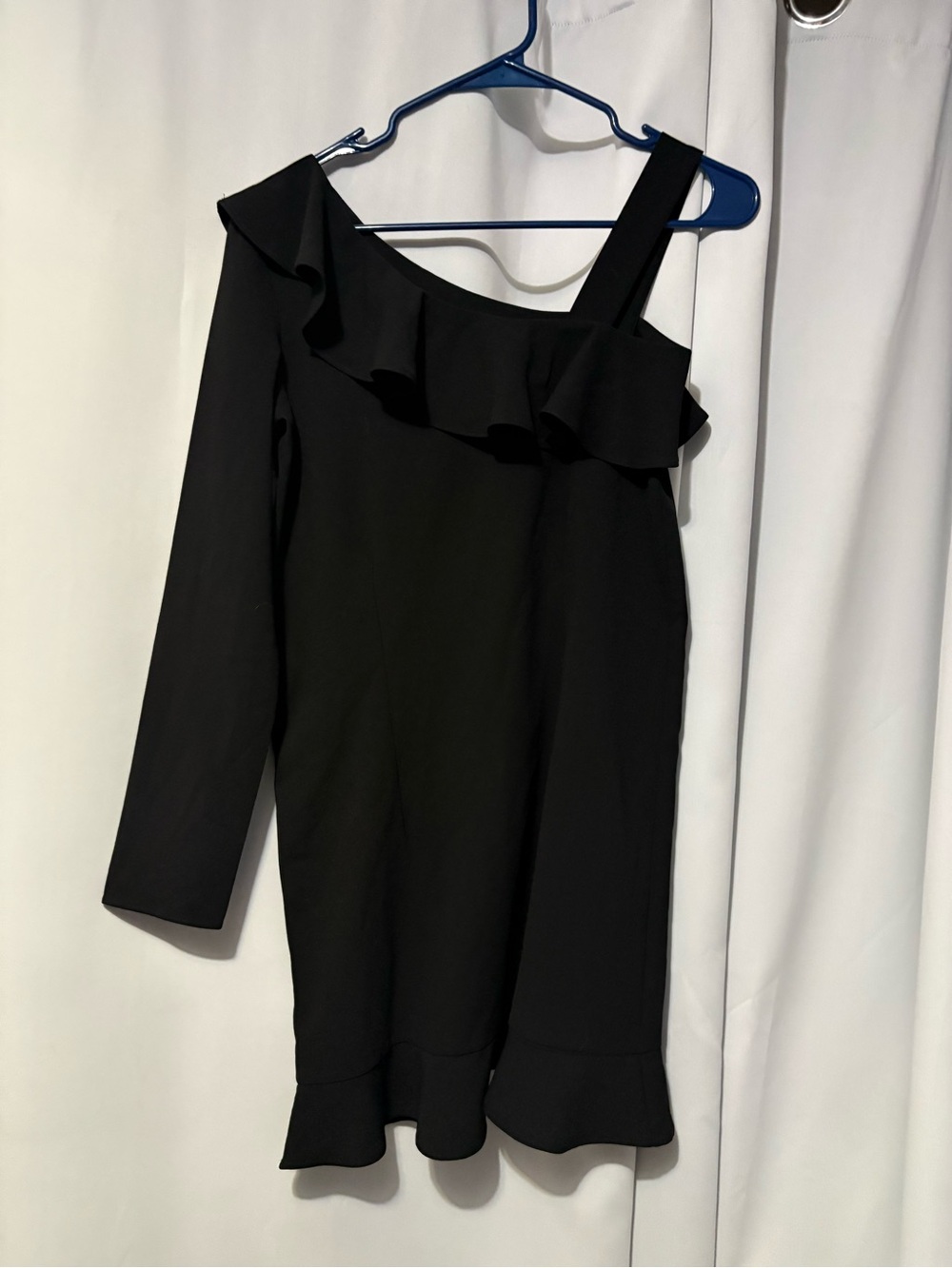 Mango Black Asymmetrical One-Shoulder Ruffle Dress